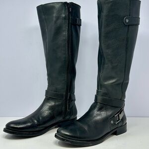 Arturo Chiang Boots Womens‎ 8 Black Leather Biker Riding Felita Knee High Buckle